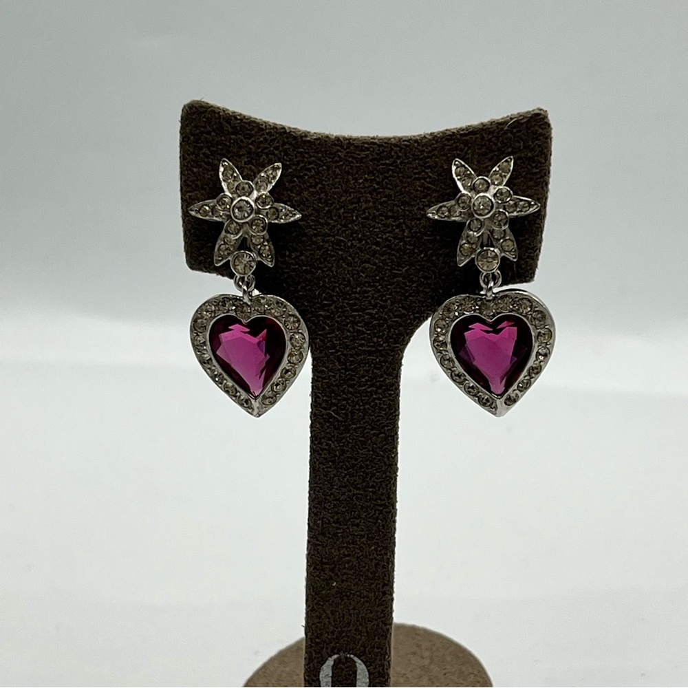 Vintage Dazzling Silver tone Kramer and Pink screw back Heart Earrings